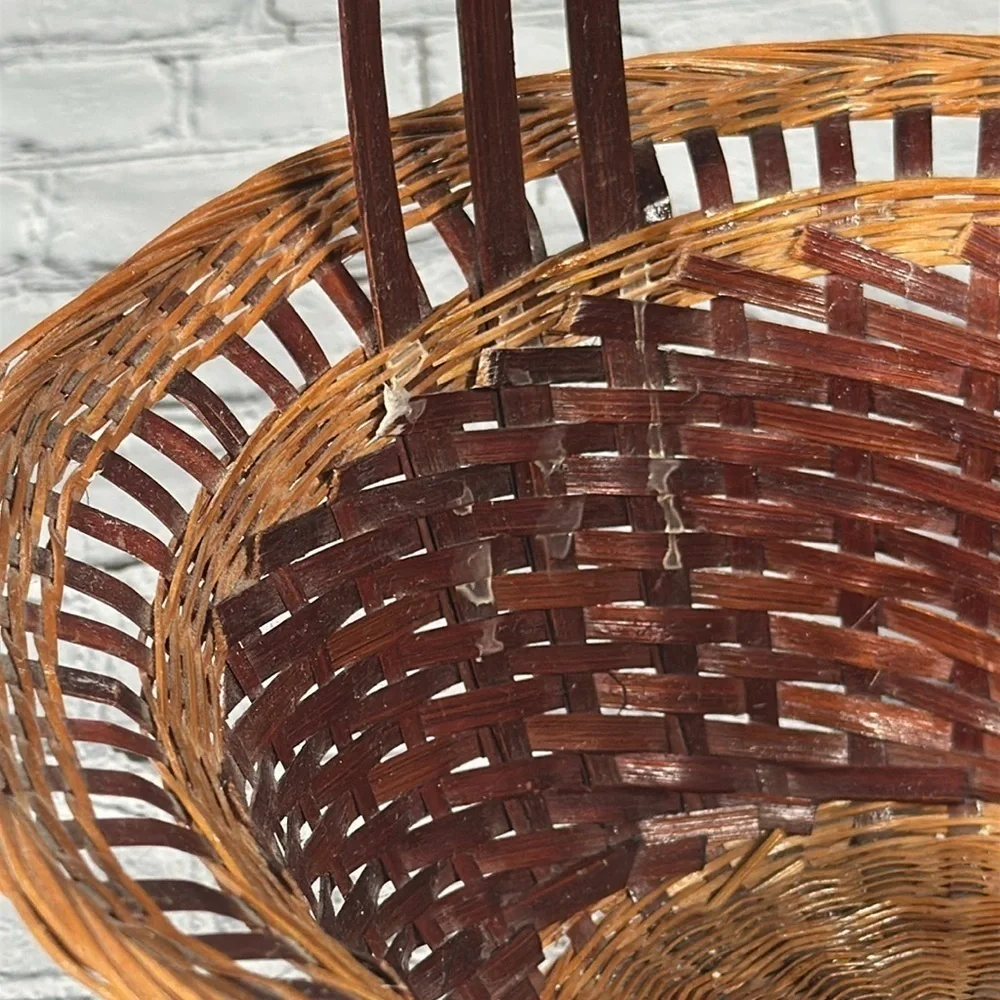 Vintage Wicker Woven Boho Two Tone Basket with handle